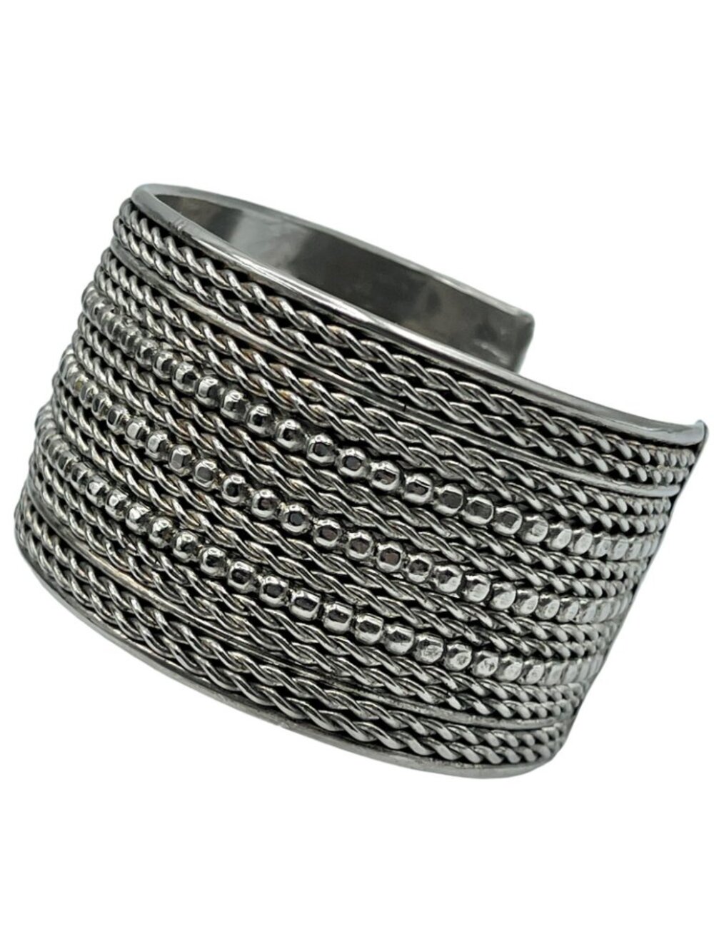 Cuff Bracelet Wide Silver Tone 7.25" Handmade Artisan Heavy Vintage 1970s BOHO - Picture 2 of 10